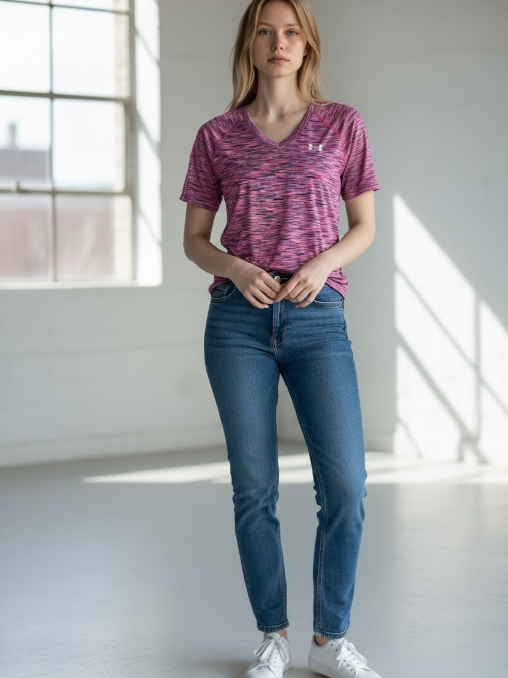 Under Armour Women's Heathered Pink V-Neck Tee